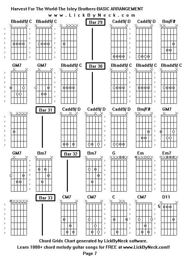 Chord Grids Chart of chord melody fingerstyle guitar song-Harvest For The World-The Isley Brothers-BASIC ARRANGEMENT,generated by LickByNeck software.